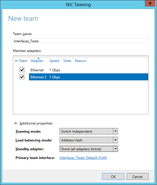 Configurando o NIC Teaming no Windows Server 2012