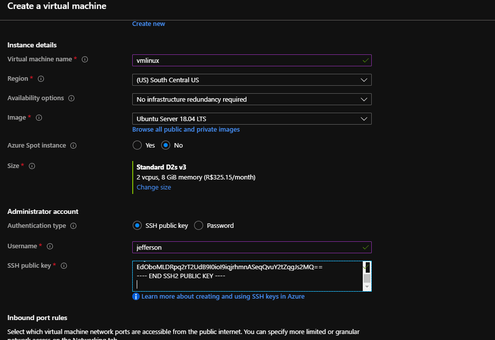 Configurando Access Key Linux Azure