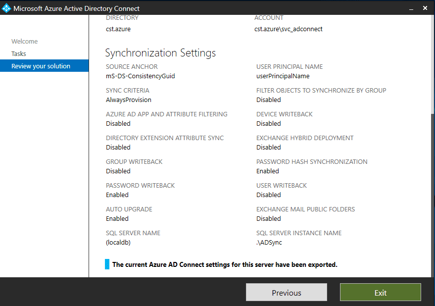 Export Azure AD Connect configuration