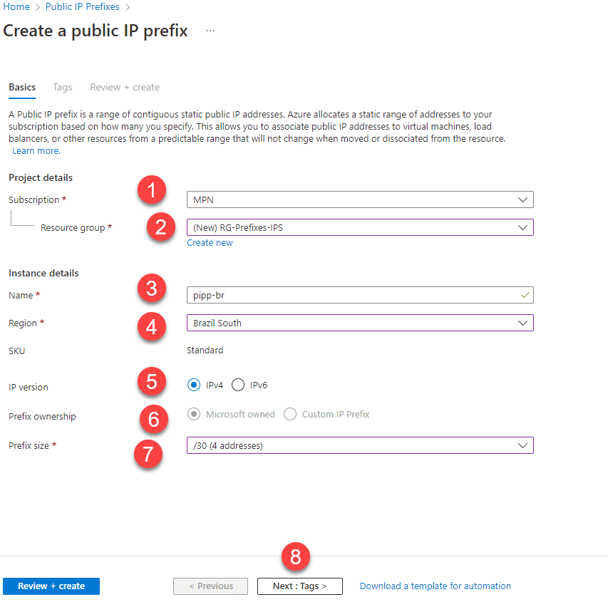 Criando um Public IP Prefixes na Azure