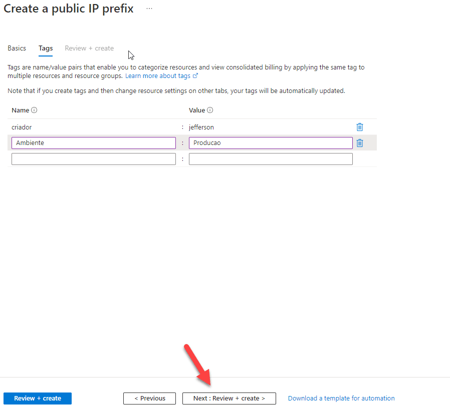 Criando um Public IP Prefixes na Azure