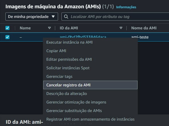 Cancelando o registro de uma AMI AWS