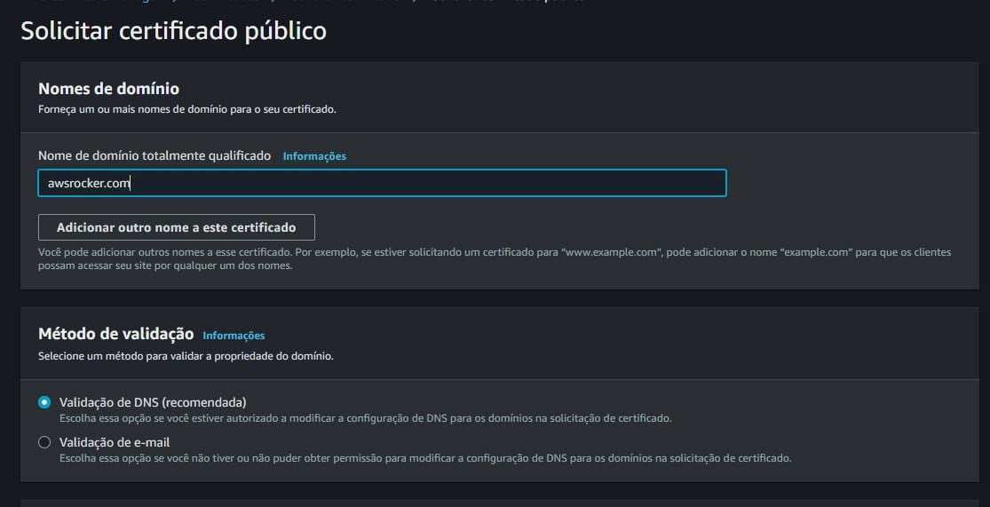 Criando um certificado publico com o ACM na AWS