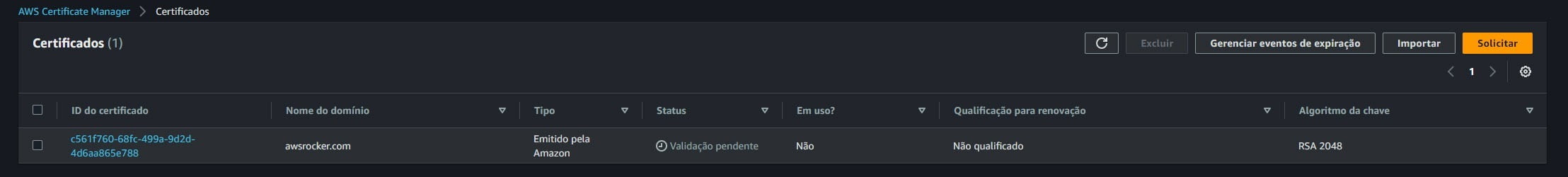 Criando um certificado publico ACM na AWS 5 Criando um certificado publico com o ACM na AWS
