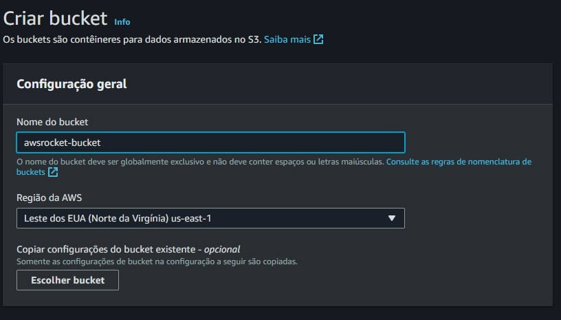 Criando um bucket s3 AWS 2 Criando um bucket s3 AWS