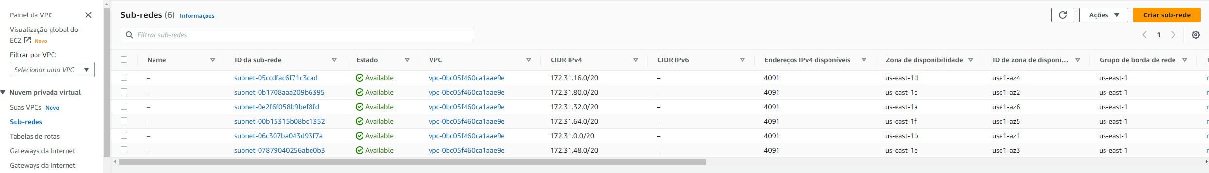 Criando uma subnet na AWS 1 Criando uma subnet na AWS