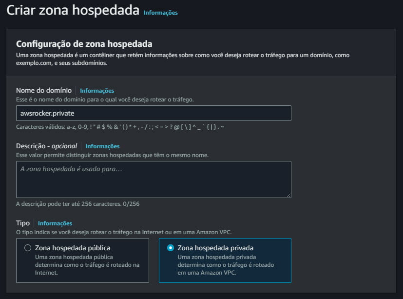 Criando uma zona privada route53 AWS 2 Criando uma zona privada route53 AWS