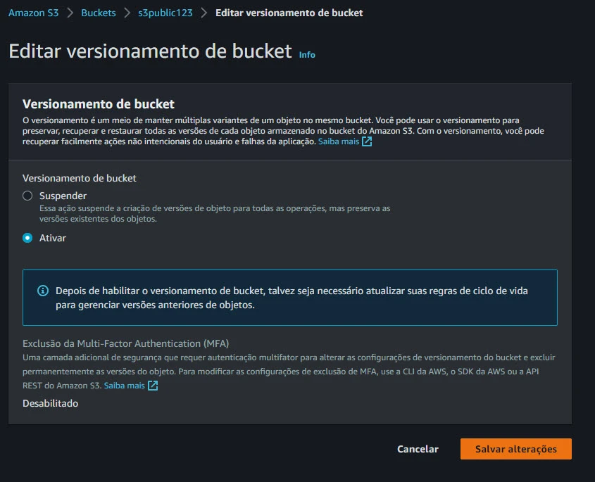 Habilitando o versionamento no S3