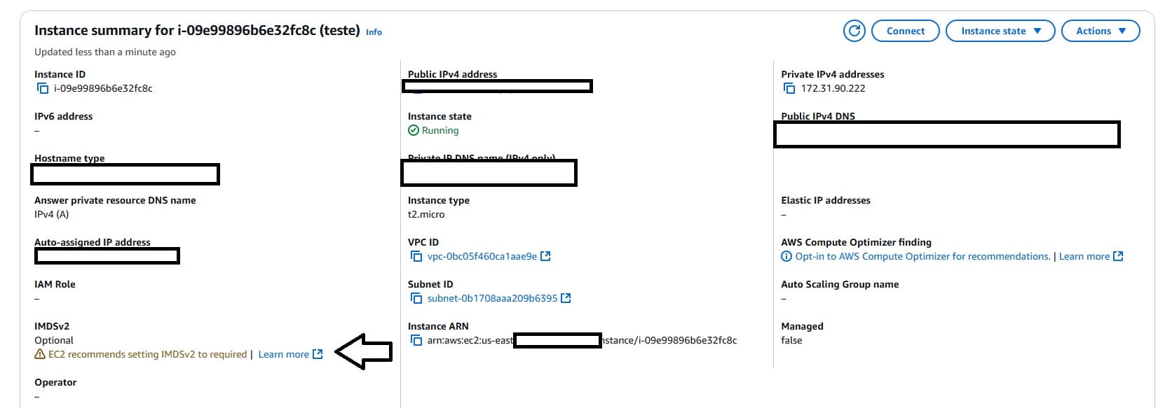 Habilitando o IMDSv2 EC2 AWS