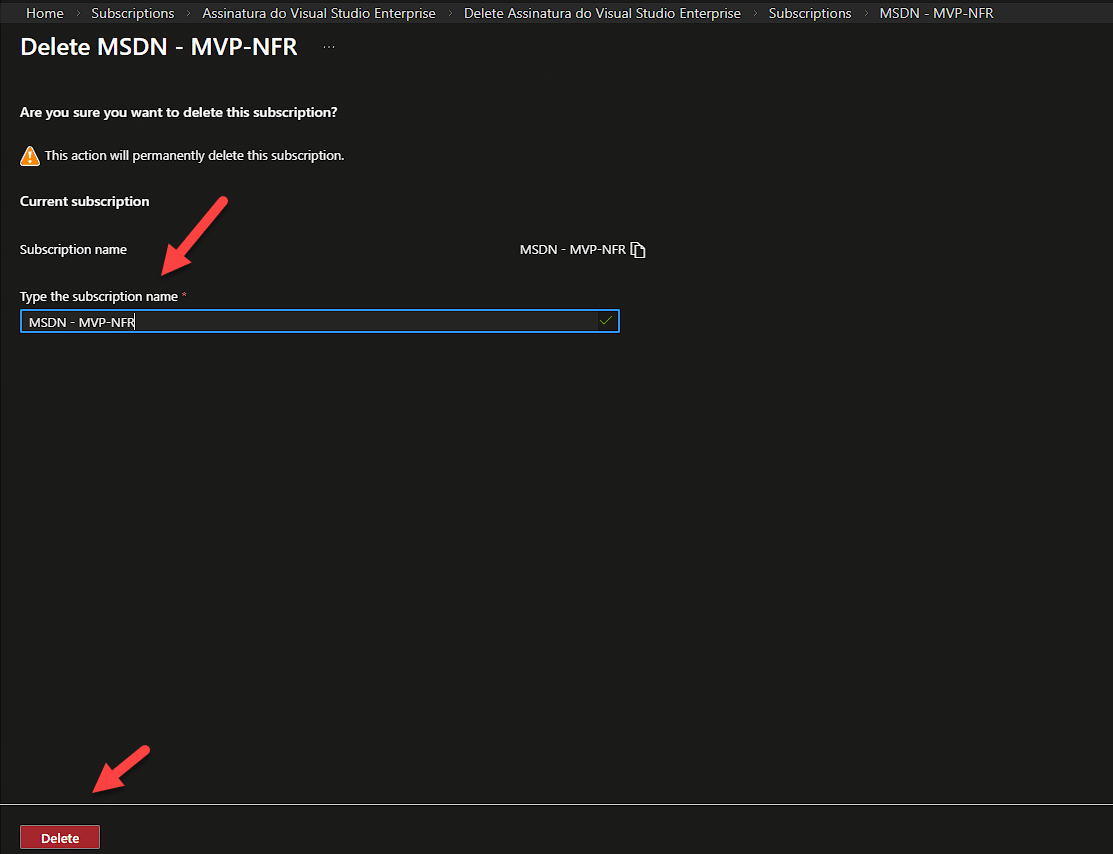 Como Remover Subscription Azure