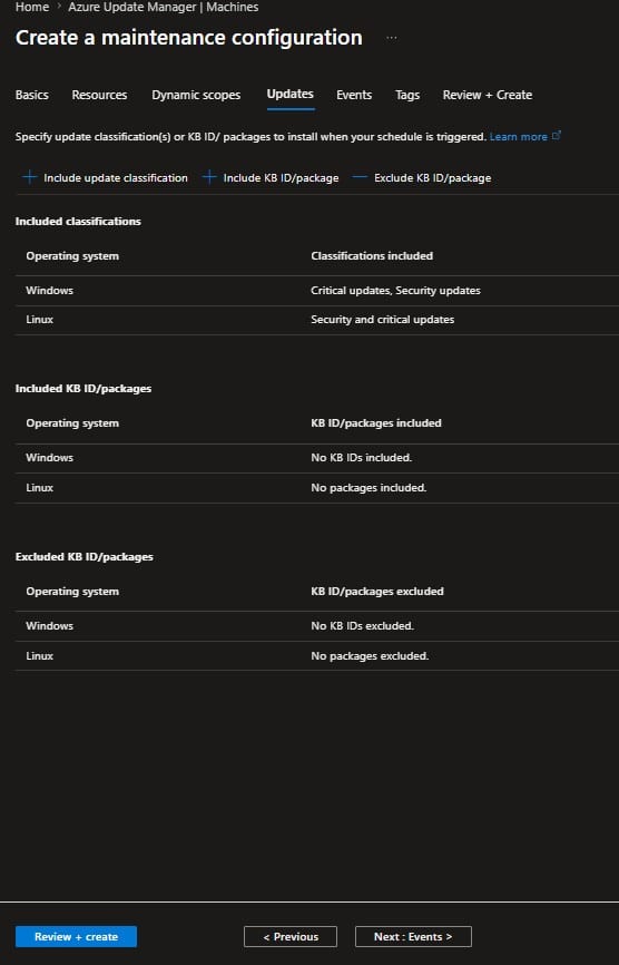 Azure Update Manager configurando agendamento