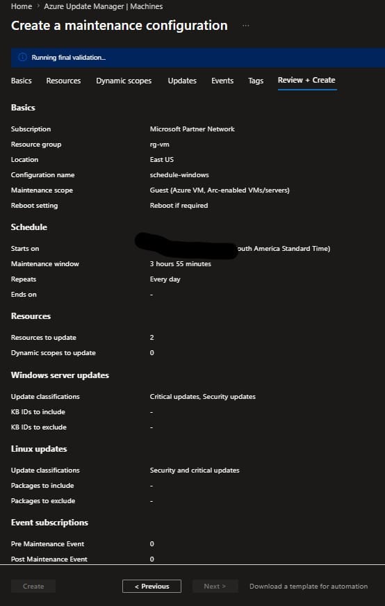 Azure Update Manager configurando agendamento