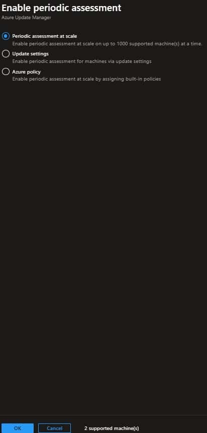 Ativando Azure Update Manager Assessment e Settings