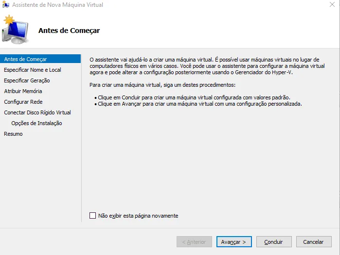 Criando uma Virtual Machine no Hyper-V Server 2016