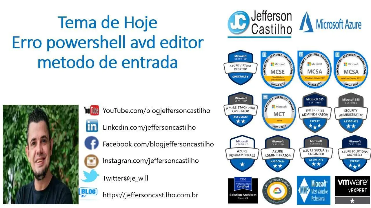 Erro powershell avd editor metodo entrada