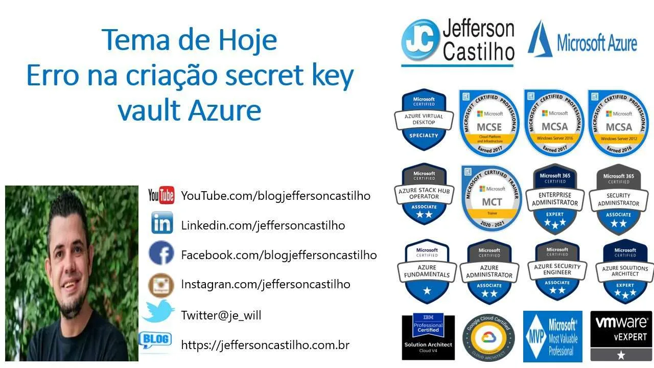 Erro na criação secret key vault Azure