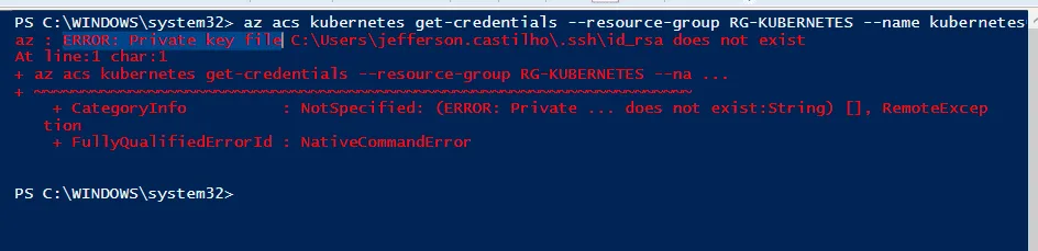 Error: Private key file Kubernetes Microsoft Azure